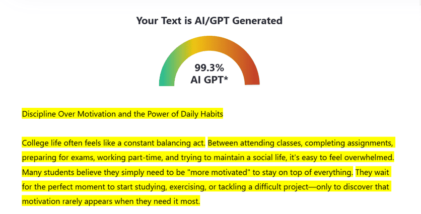 Results for AI-generated text 8