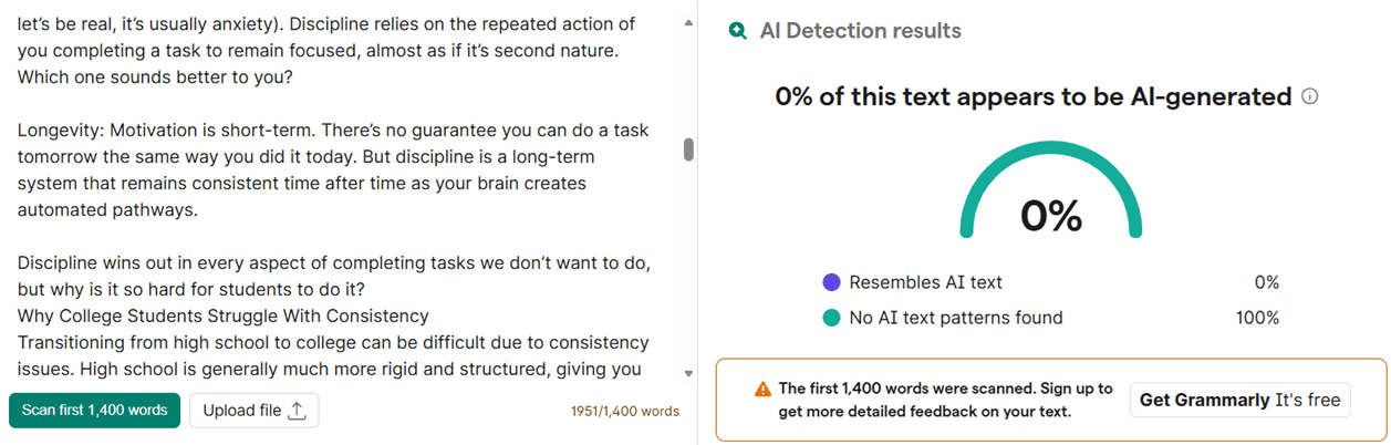Results for human text 10