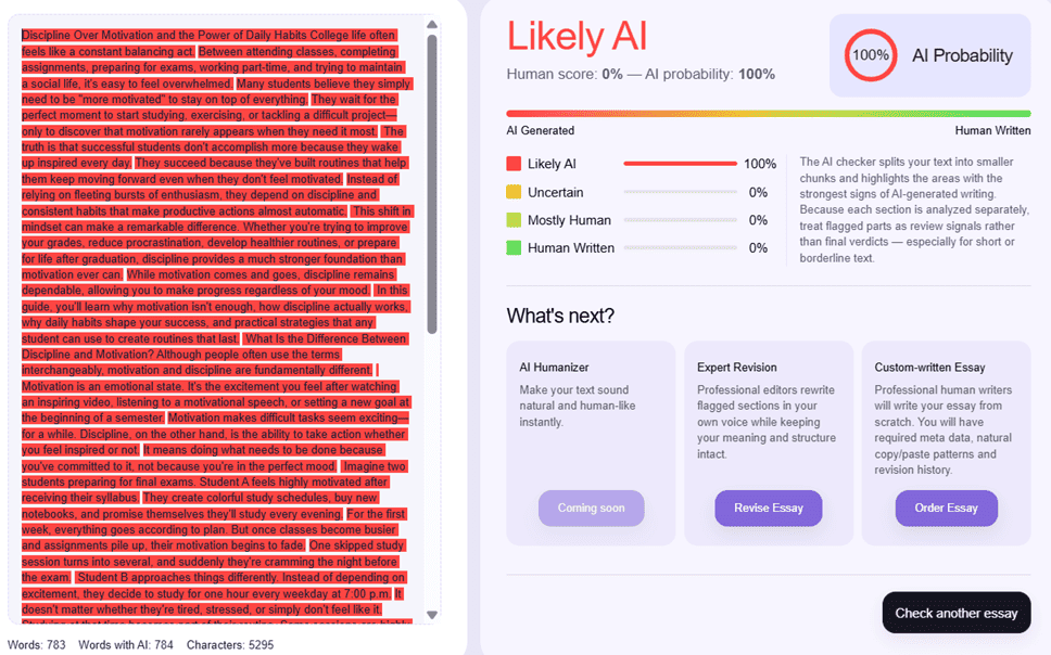 Result for ChatGPT-generated text