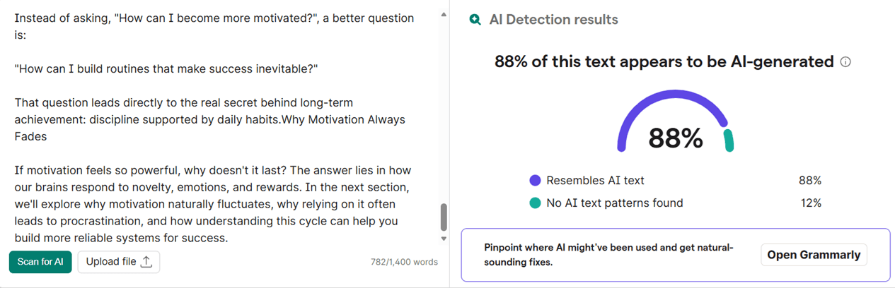 Results for AI-generated text 10