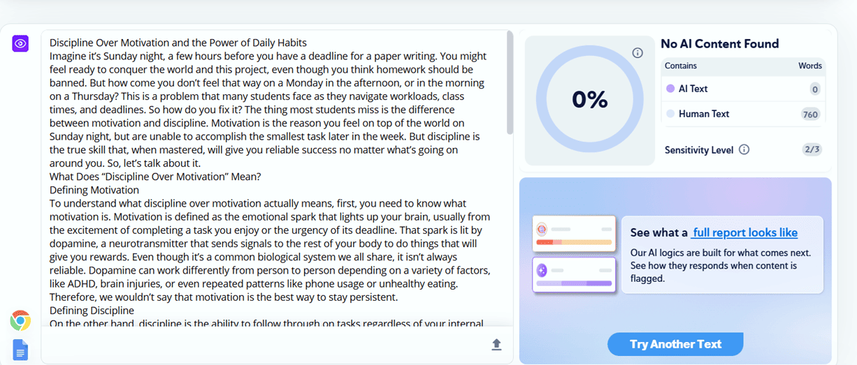 Results for human text 3